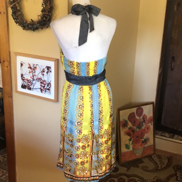 ANTHROPOLOGIE Moulinette Soeurs sz 12 Halter Dress 100% Silk TieNeck Mandela NEW - Picture 5 of 16